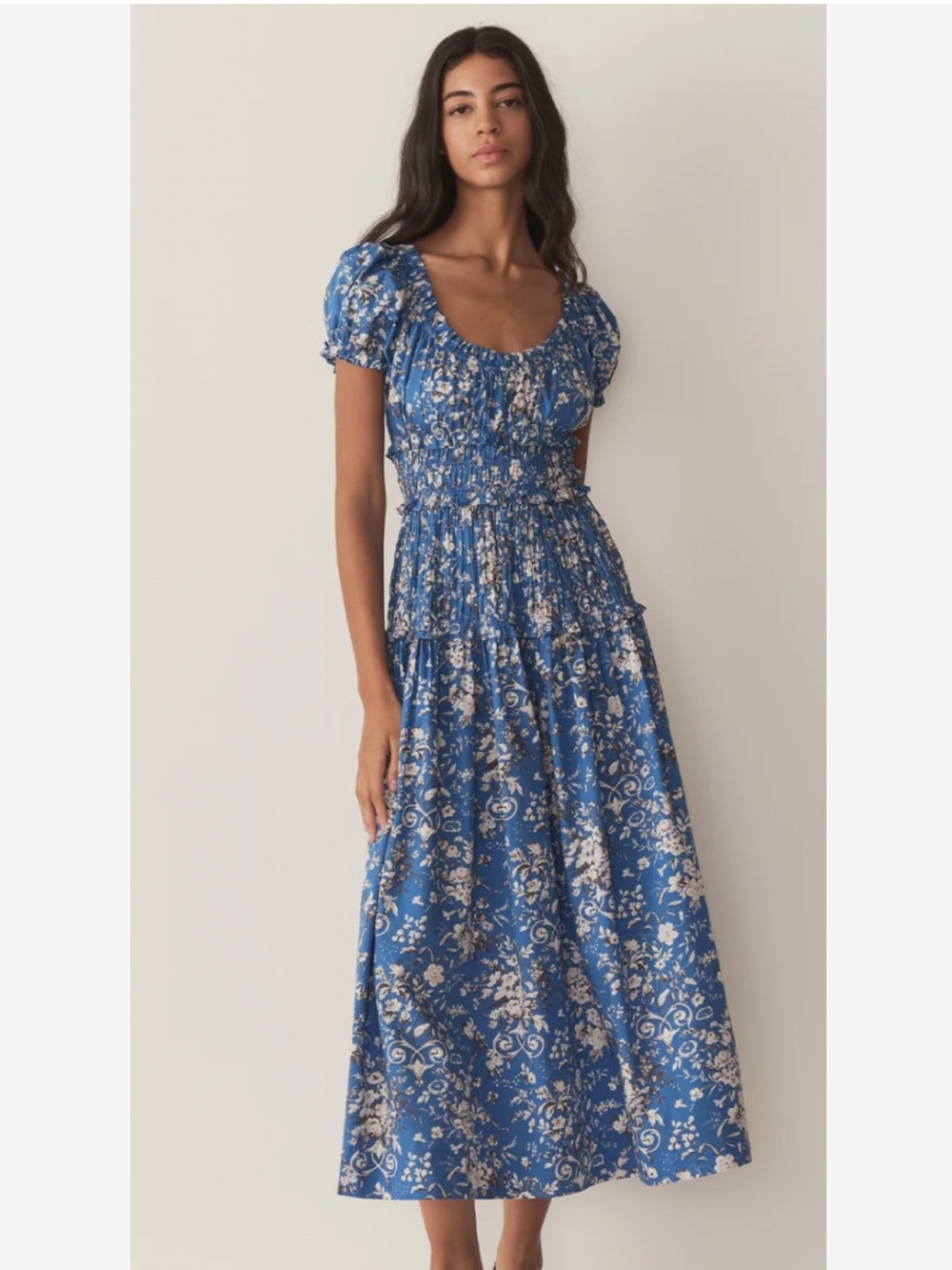 NWT Doen Leanne Cotton Smocked Midi Maxi Dress Jardins Blue S